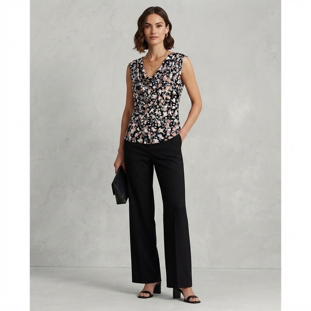 Emaline Woman Blouse 2X Navy Peach Abstract Cowl Neck Sleeveless Top